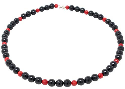 Kette Collier aus Onyx & Koralle schwarz rot Halsschmuck Halskette Damen
