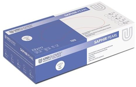 UNIGLOVES Saphir Pear 6512l, Einweghandschuhe saphir, Nitrilhandschuhe latexfrei & puderfrei, Lebensmittel-konform, 100 Stück / Box, Größe S
