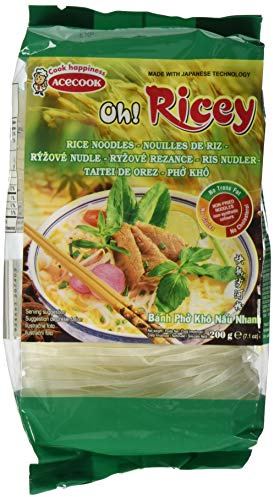ACECOOK - OR Reisnudeln - (1 X 200 GR) | Vietnamesische Pho-Nudeln, glutenfrei, nicht frittiert, ohne Transfette - fertig in Minuten