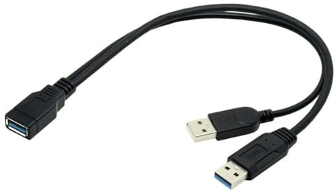 CY Câble d'extension Y USB 3.0 femelle vers double USB mâle pour disque dur mobile 6,3 cm Noir