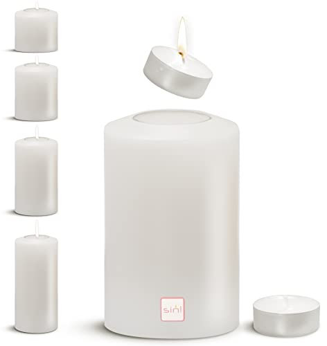 Sin! Teelichthalter Classic warmweiß - ∅ 7 cm, Höhe 9 cm. Die Kerze die Nicht schmilzt! - Dauerkerze in Kerzenform Kerzenoptik aus Kunststoff mit Teelichteinsatz, inkl. Teelicht 4 Std. Brenndauer
