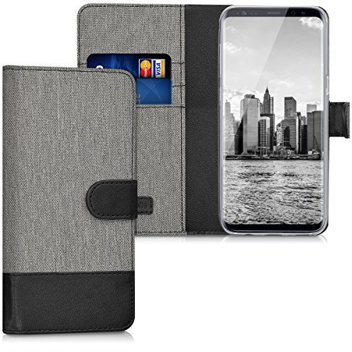kwmobile Wallet Case kompatibel mit Samsung Galaxy S8 - Hülle mit Ständer - Handyhülle Kartenfächer Grau Schwarz