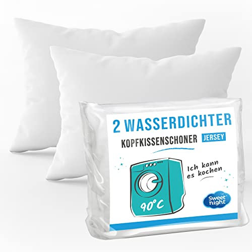 SWEET NIGHT Sweetnight - Set mit 2 Wasserdichten Kissenbezügen 50x70 cm | wasserdichte und mikroatmungsaktive Matratzenauflage | Sanft und leise | Waschbar bei 90°C | Reißverschluss