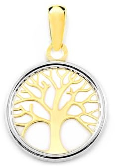 Monde Petit Pendentif Enfant arbre de la vie Or bicolore 9 Carats - Coffret cadeau - Certificat de garantie