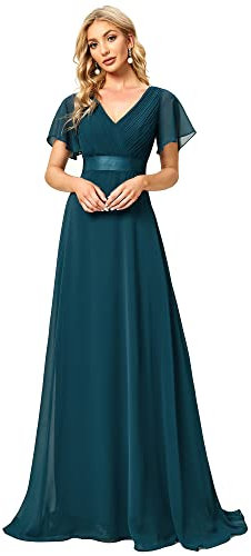 Ever-Pretty Abiti da Cerimonia Donna Stile Impero Linea ad A Scollo a V Maniche Corte Lungo Teal 50