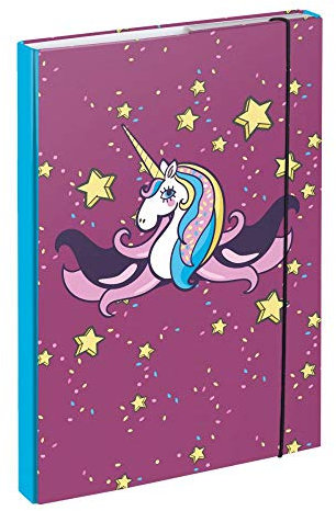 Baagl Heftbox für Schulranzen A4 - Sammelmappe für Kinder mit Gummiband und Innenklappen - Heftmappe, Sammelbox mit Gummizug für Mädchen (Einhorn)