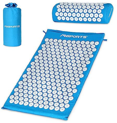 Akupressurmatte Premium, Akupressur Set - inkl. Akupressurmatte, Kissen, Tasche & Workout App, Bezug aus 100% Baumwolle, Lösung von Verspannungen I Massagematte (Cyan)