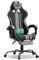 Soontrans Silla Gaming con Masajeador Ergonómico con Reposapies & Soporte de Cabeza & Vibración Masaje Soporte Lumbar, Cuero Tapizado, Silla Gamer para Youtube Playstation Xbox Livestreaming (Gris)