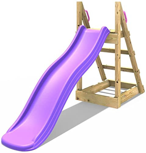 Rebo® Free Standing Garden Wave Slide with Wooden Platform - 6FT (175cm) Slide Purple | OutdoorToys | Durable and Strong, Space Under Platform for Toy Storage Design