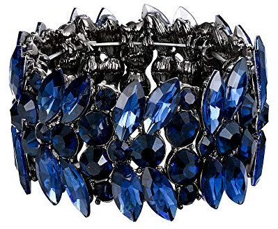 EVER FAITH Damen Stretch Armband Marquise Kristall Art Deco Armkette für Hochzeit Party Blau Schwarz-Ton Silber-Ton