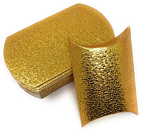 Pillowbox geprägt, Kissenschachtel aus (25x Gold – 16 x 10,5cm) | Tropfen / Punkte Muster Musterprägung, stabile Faltschachtel aus Papier, dekorative Geschenkbox, schnelle Montage