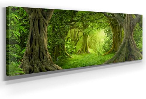 Wunderschönes Leinwandbild Wald Panorama 150x50cm – Ein einzigartiges Foto – Wie gemalt - als Wandbild. Eine schöne Wanddeko für Wohnzimmer & Schlafzimmer. Aufgespannt auf Holzrahmen