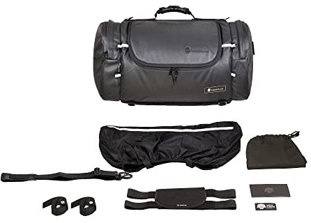 Deemeed Explorer Motorrad Hecktasche für Sissy Bar, Material Cordura und Leder, Gepäckrolle, wasserdicht + Regenhülle