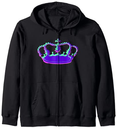 Vaporwave Estetica Corona Viola Verde Disegno Astratto Felpa con Cappuccio