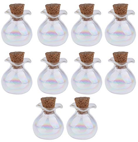 F Fityle 10 Pièces Petites Bouteilles en Verre avec Bouchon en Liège Pendentif Flacon Mignon Mini Pots, Bouchon en Bois coloré
