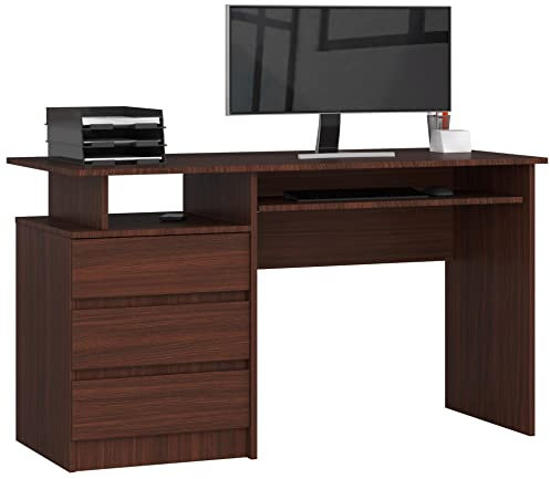 AKORD PC-Schreibtisch CLP 135 mit Tastaturablage | Office Desk | Computertisch | Bürotisch | 3 Schubladen, 1 Ablagefach, B135 x H77 x T60 cm, 45 kg | Wenge