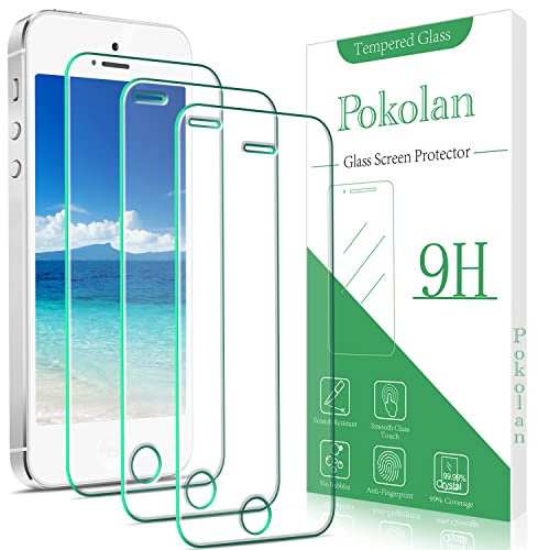 Pokolan 3 Pack Screen Protector for iPhone SE 2016, iPhone 5, iPhone 5S, iPhone 5C Tempered Glass, 9H Hardness, Case Friendly, Bubble Free, Anti-Scratch, Ultra Resistant