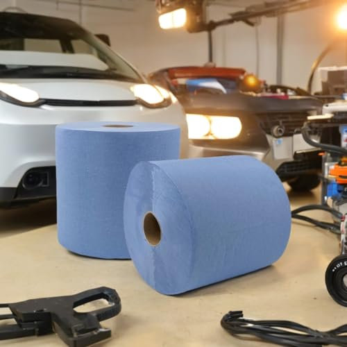 2 blaue Putztuchrollen | 3-lagig | 22x35 cm | jeweils 500 Blatt | perforiert | verleimt | günstig | Zellstoff-Mix | pro Rolle: 175 Meter | Verpackungseinheit = 2 Rollen im Folienpack #P3-500-22