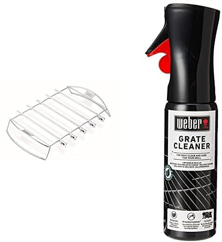 Weber Jeu de 5 Brochettes avec Support, Argent & Nettoyant pour grilles de Cuisson Barbecue, Noir 300ml