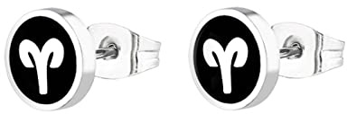 Lieson Ohrschmuck Herren Titan, Frauen Männer Ohrstecker Silber Schwarz Ohrringe 12 Konstellation