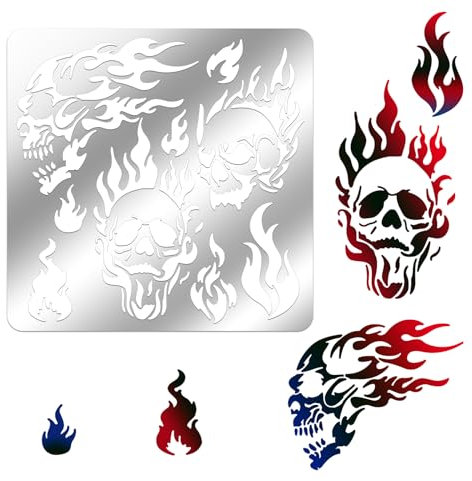 ORIGACH 15.6 x 15.6 cm Metall Schablonen Feuerschädel Metall Schablonenvorlage für Holzschnitzerei, Brandmalerei und Holzverbrennung, Gravur und Scrapbooking-Projekt