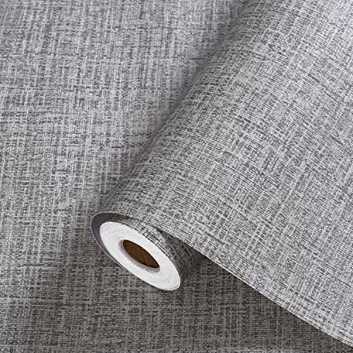 Akywall Grey Peel and Stick Wallpaper Grasscloth Contact Paper for Cabinets Countertops Waterproof Removable Faux Fabric Linen Stick on Wallpaper Textured Self Adhesive Vinyl Roll 15.7in x 78.7in