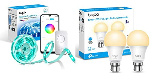 Tapo TP-Link Smart LED Light Strip, 5m, L900-5 Smart Bulb, Smart WiFi LED Light, B22, 8.7W, Works with Amazon Alexa(Echo and Echo Dot), Google Home, L510B(2-Pack)[Energy Class F]