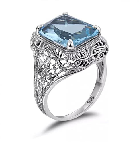 ACGZBD Aquamarin 925 Sterling Silber Ring für Frau weiblich großen blauen Stein quadratisch Party Jubiläum Geschenke Schmuck