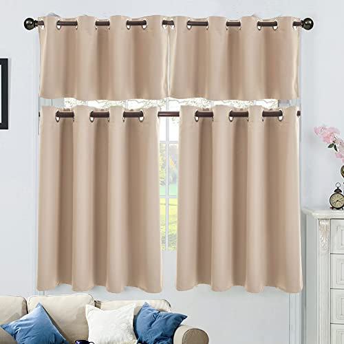 GUOCU Tende Oscuranti con Occhielli,Tenda Corta per Finestra Piccola, Tenda da Cucina Tenda da Caffè Tende per Mobili Piccoli, 1 Pezzo Mantovana Oscurante con Isolamento Termico Colore B 74x36cm(LxA)