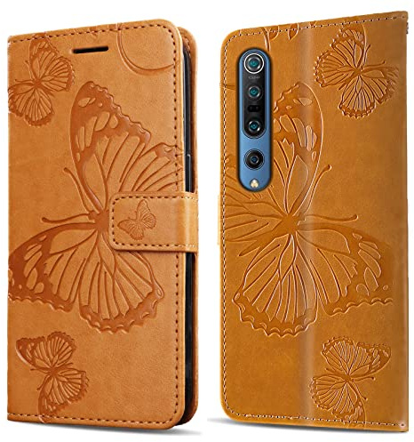 DENDICO Hülle für Xiaomi MI 10 / MI 10 Pro, PU Leder Magnetverschluss Flip Handyhülle Schutzhülle mit Standfunktion und Kartenfach für Xiaomi MI 10 / MI 10 Pro, Gelb