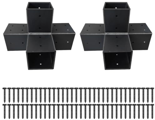 SSKFerier Pergola Brackets 4x4 Woodworks Pergola DIY Hardware Kit 4-Way Black Right Angle Corner Bracket for Extension Gazebo for 4x4 Inch(Actual 3.6x3.6 Inch Wooden Post, 2Pack