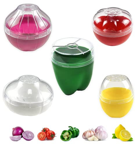 5Pieces Fruit and Vegetable Storage Containers,Reusable FridgeStorage Containers,for storage Green pepper, onion, Tomato, Lemon, and garlic Refrigerator Vegetable Crisper