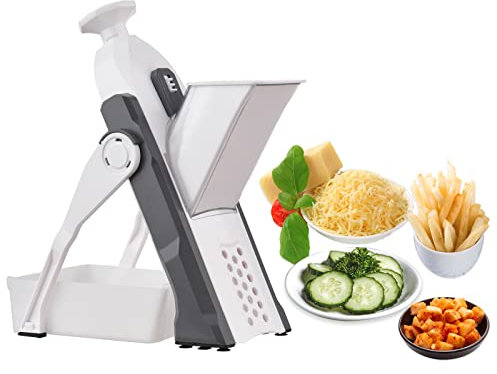 Benkeg Cortador de Vegetales Seguro para Cocina Cortador de mandolina de Vegetales Ajustable para Papas Cebolla Zanahoria de Pepino con Cepillo de Limpieza de contenedores