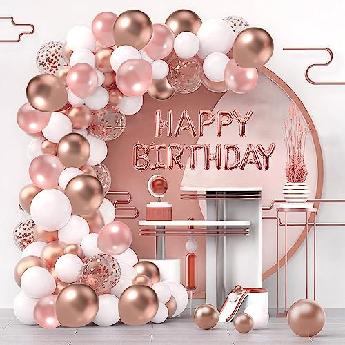 Geburtstagsdeko Mädchen Frauen Mit Folienballon-103 Stück Luftballons Rosegold Set Happy Birthday Deko Luftballon Girlande Rosegold Birthday Decorations für Mädchen,Frau,Baby,Birthday Party Deko