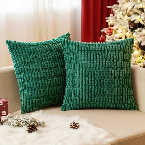 EMEMA Kordsamt Kissenbezüge Dekorative Sofakissen Moderne Kissenhüllen 50x50 cm Dekokissen Weicher Zierkissenbezug für Wohnzimmer Sofa Schlafzimmer 2er Set Dunkelgrün