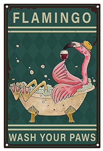 CREATCABIN Flamingo Wash Your Paws Metal Tin Sign Vintage Tin Sign Funny Poster Sign Retro Plaque Wall Decor for Bathroom Kitchen Cafe Home Bar Living Room Pub Christmas 8 x 12inch