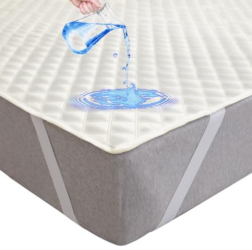 Arcona Matratzenschoner 90x200, Gesteppt wasserdichte Matratzenauflage, Nässeschutz und Atmungsaktive Inkontinenzunterlage Waschbar, Inkontinenz Bettunterlage mit 4 Eckgummis, Elfenbein Weiß