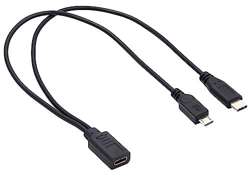 cablecc Female USB-C Type-C to USB 3.1 USB-C Type C & Micro USB Male Splitter Charge Extension 32AWG Cable