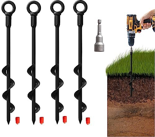 VASGOR Anclajes de suelo de 12 pulgadas (4 piezas) fáciles de usar con taladro, 30 mm de diámetro, gancho de anclaje resistente para tienda de campaña, toldos, puertos de coche, cobertizos, juegos de