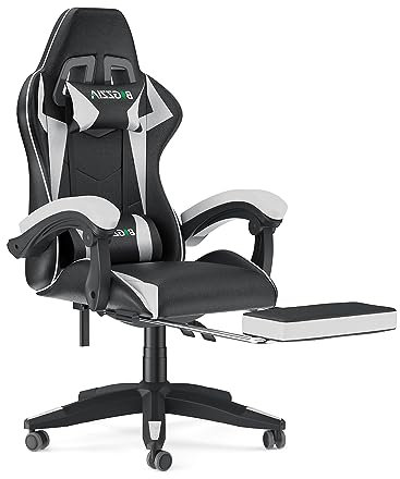bigzzia Gaming Stuhl mit Fußstütze - Gamer Stühle Ergonomisch mit Lendenkissen + Kopfstütze Gaming Chair Höhenverstellbar Computerstuhl für Erwachsene Mädchen Junge (Weiß)