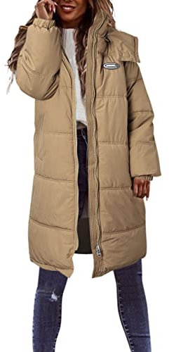 Damen Daunenjacken Lang Locker Leicht Steppjacke Oversize Verdicken Warm PufferJacke Reißverschluss mit Kapuze Winterjacke Outdoor Daunenmantel Übergangsjacke Püffer Jacke (C, L)