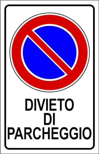 M-ITALY CARTELLO SEGNALETICO - DIVIETO DI PARCHEGGIO mod. 2 - Adesivo Extra Resistente, Pannello in Forex, Pannello In Alluminio (30x42, Alluminio)