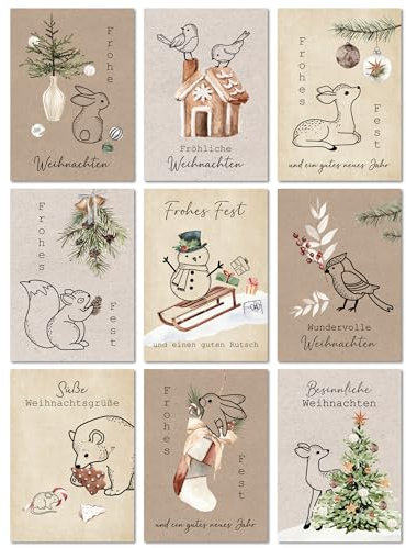 LALELU-Prints Weihnachtskarten mit Umschlag Set I 9 Stück