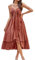 GRACE KARIN Femmes Robe Mi-Mollet Bretelles Spaghetti Smockée Ligne A Ourlet Irrégulier
