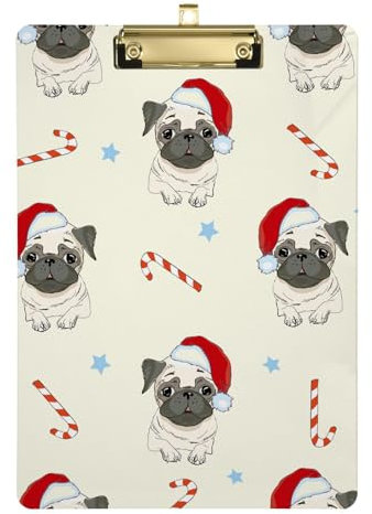 Klemmbrett-Ordner mit weihnachtlichem Mops-Motiv, transparent, doppelte Klemmbrettmappe