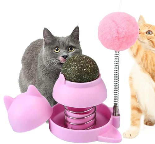 Lambo Katzenminze-Wandspielzeug | Drehbare Leckbälle für Katzen, essbar und gesund, mit Federball - Katzenminze-Blasen zum Lecken für Katzen, Katzenminze-Ballspielzeug für die Zahnreinigung