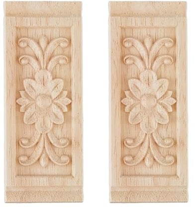 SUPERFINDINGS 2 Stück Möbelapplikationen Holzgeschnitzte Applikationen Onlays Unbemalt Dekorative Eckschnitzerei Abziehbilder Mittlere Blume Lange Applikation 133x51x8mm
