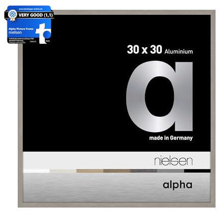 nielsen Alpha Light Grey Aluminium Picture Frame - 30x30cm - with Float Glass and Easy Push-Turn Clips - For Photos and Art