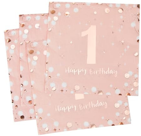 Servietten 1. geburtstag, 30 Stück Rosa Geburtstags Servietten, Happy Birthday 1 Servietten, 3-Lagig Milestone 1 Tischdekoration Papierservietten für kinder mädchen Geburtstag Feiern Party Jubiläum