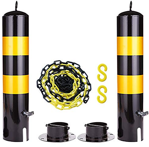 2 Stück Sicherheitspoller und Absperrkette, 5 m Set, Metallpfosten und Kunststoffkette, Parkpoller mit Aufhängering und beweglicher Basis (60 x 11,4 cm (23,6 x 6,3 Zoll)) (75 x 11,4 cm (29,5 x 6,3 Zol